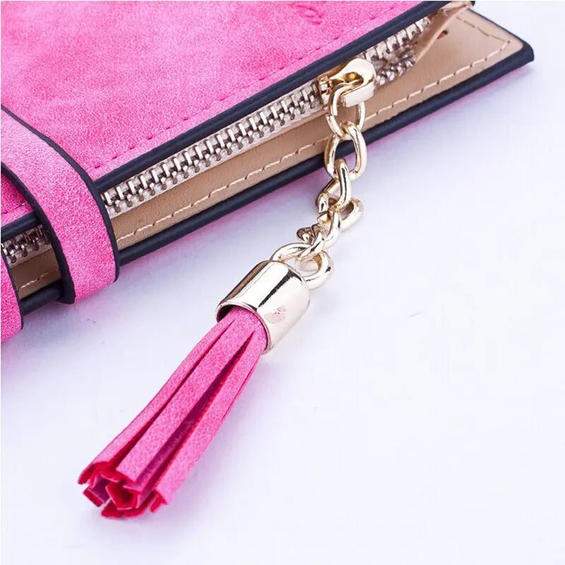 Hemasa Women Wallet Lady Clutch Leather Frosted Tassel Female Wallets Long Length Card Holder