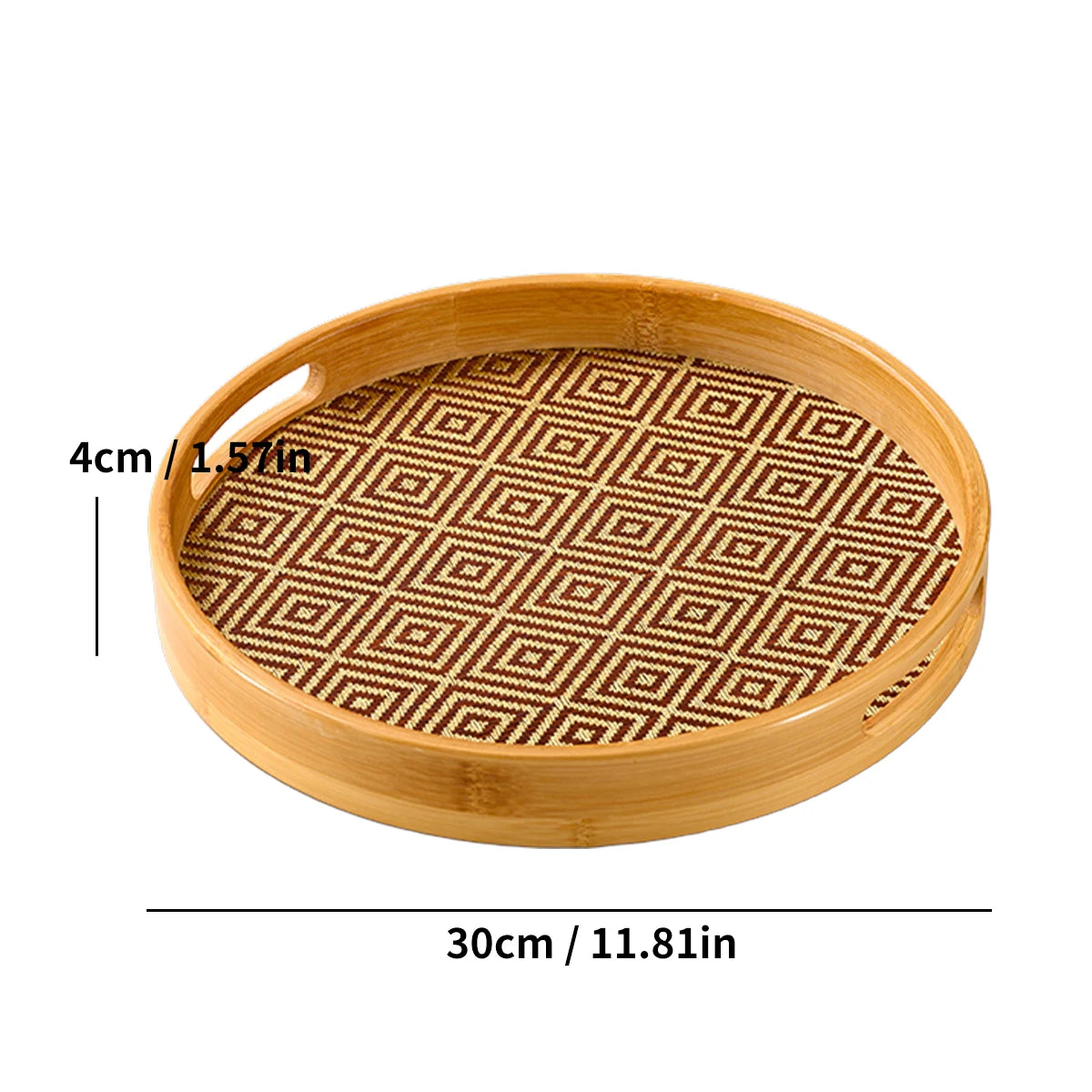 Tejesa Bamboo Round Tray 15.8" Handles / Multi-Purpose Home Kitchen Beverage Storage Restaurant Platter