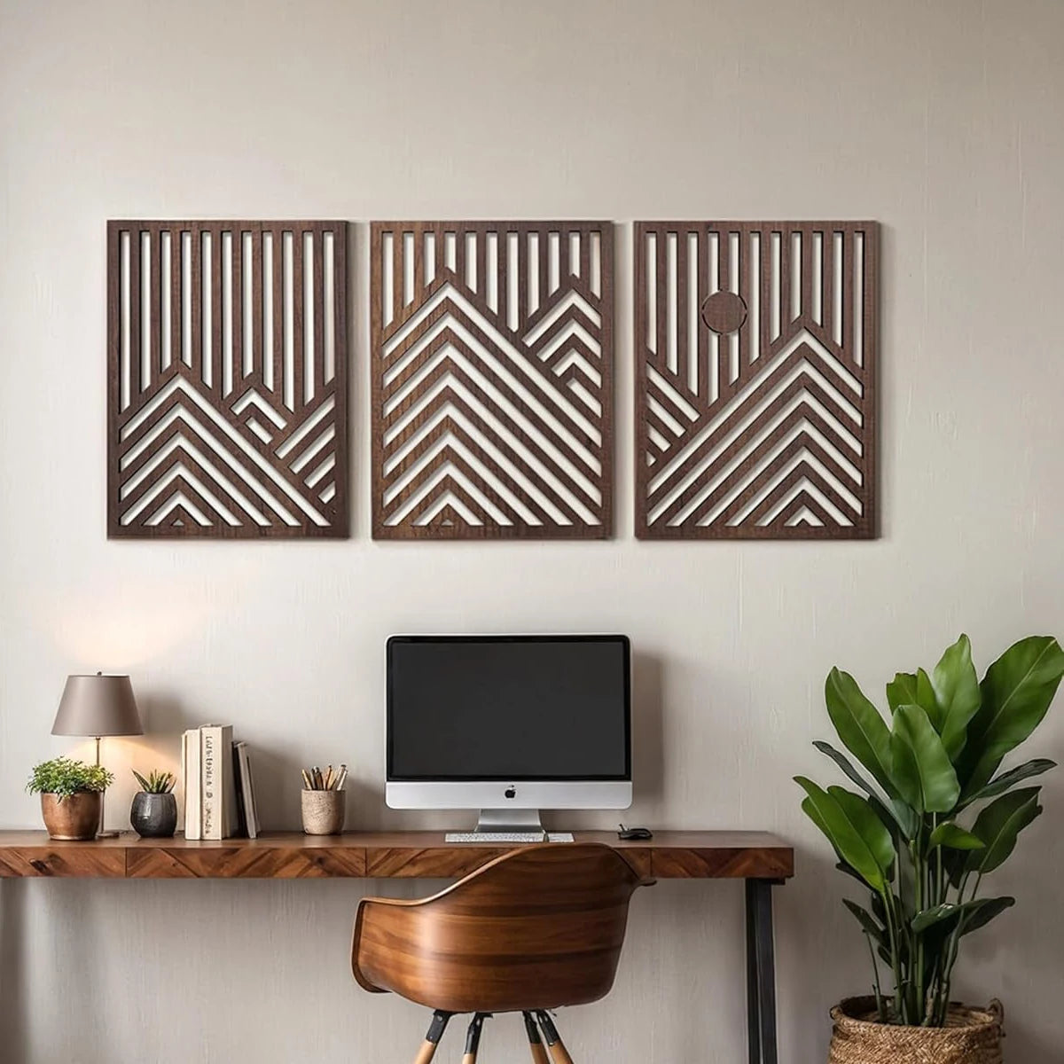 Tejesa 3PCS Retro Wood Art Decor Modern Wood Art Wall Decor,Indoor Wall Hanging Decorations for Living Room, Bedroom, Office