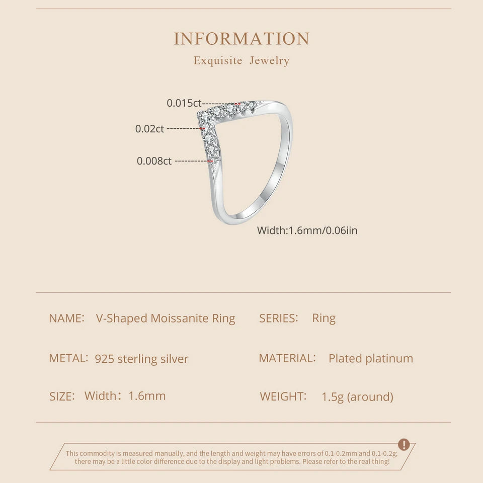 Bamoer V-shape Moissanite Ring Delicate Lab Diamond Ring 925 Sterling Silver for Women Engagement Wedding Jewelry