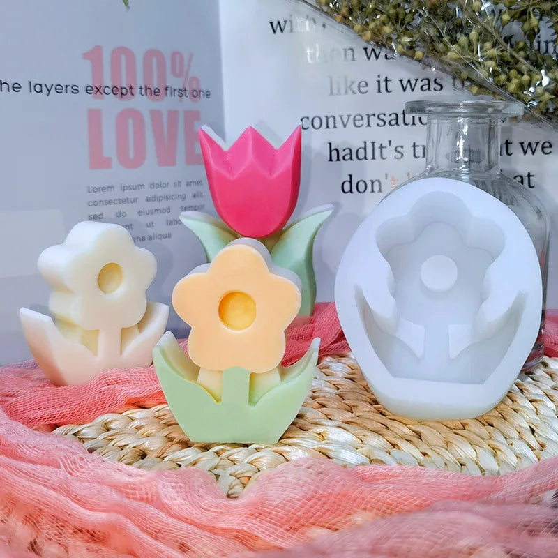 Tulip Candle Silicone Mold 3D Flower Sunflower Handmade Aromatherapy Candle Mould DIY Handmade Home Decoration