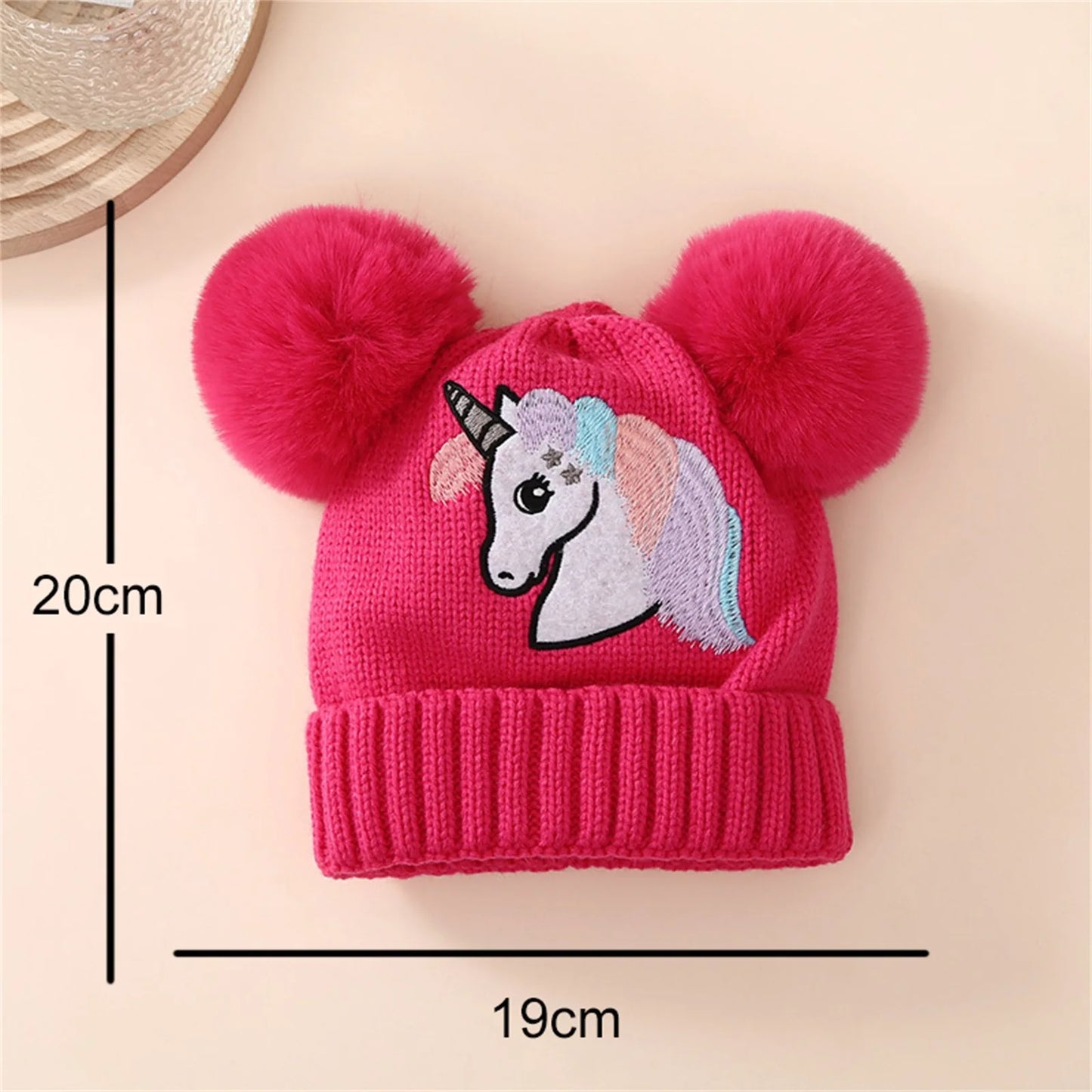 Pudcoco Kid Girls Knit Beanie, Soft Lightweight Embroidery Horse Winter Cap Toddler Beanie with Plush Balls 1-4T
