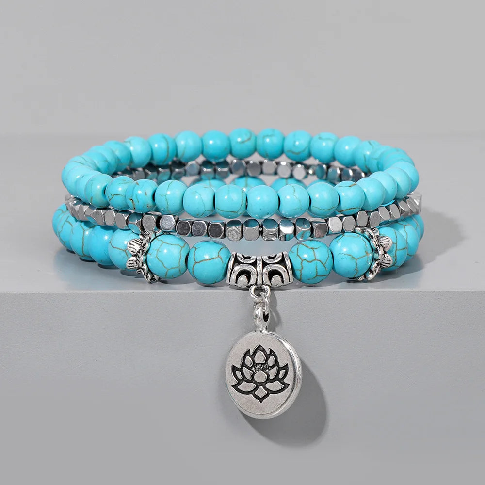 Natural Stone Lotus Buddha Beads Amethysts Agates Lapis lazuli Tiger Eye Turquoises Bracelet For Women Men Yoga bracelet Femme