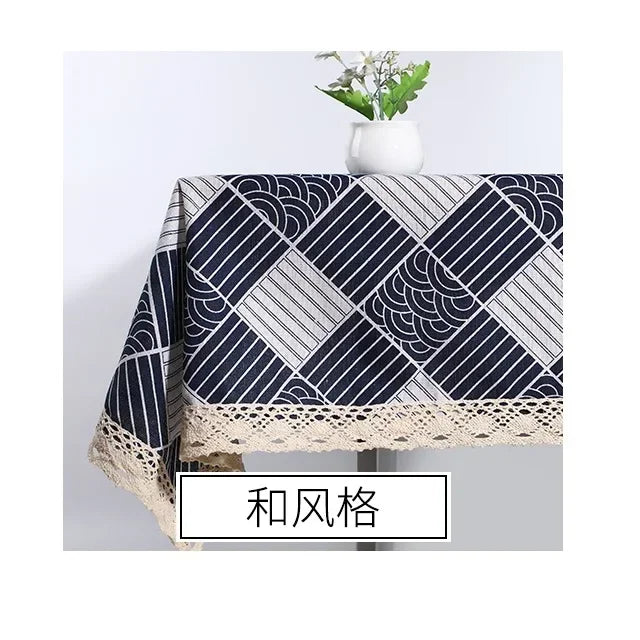 Tablecloth, Washable Cotton Linen Fabric Tassel Table Cloth Dust-Proof Embroidery Table Cover for Kitchen Dinning Farmhouse
