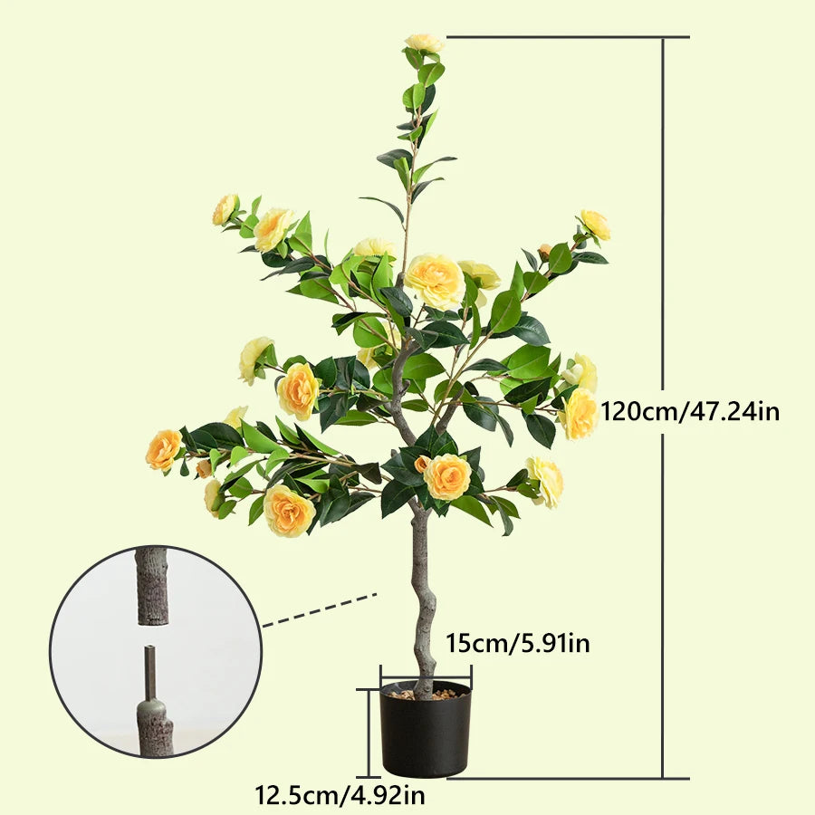 Artificial Tree Artificial Camellia Tree 120cm/47.24in Fake Bonsai Plant Removable Fake Flower Tree Party Christmas Home Decor