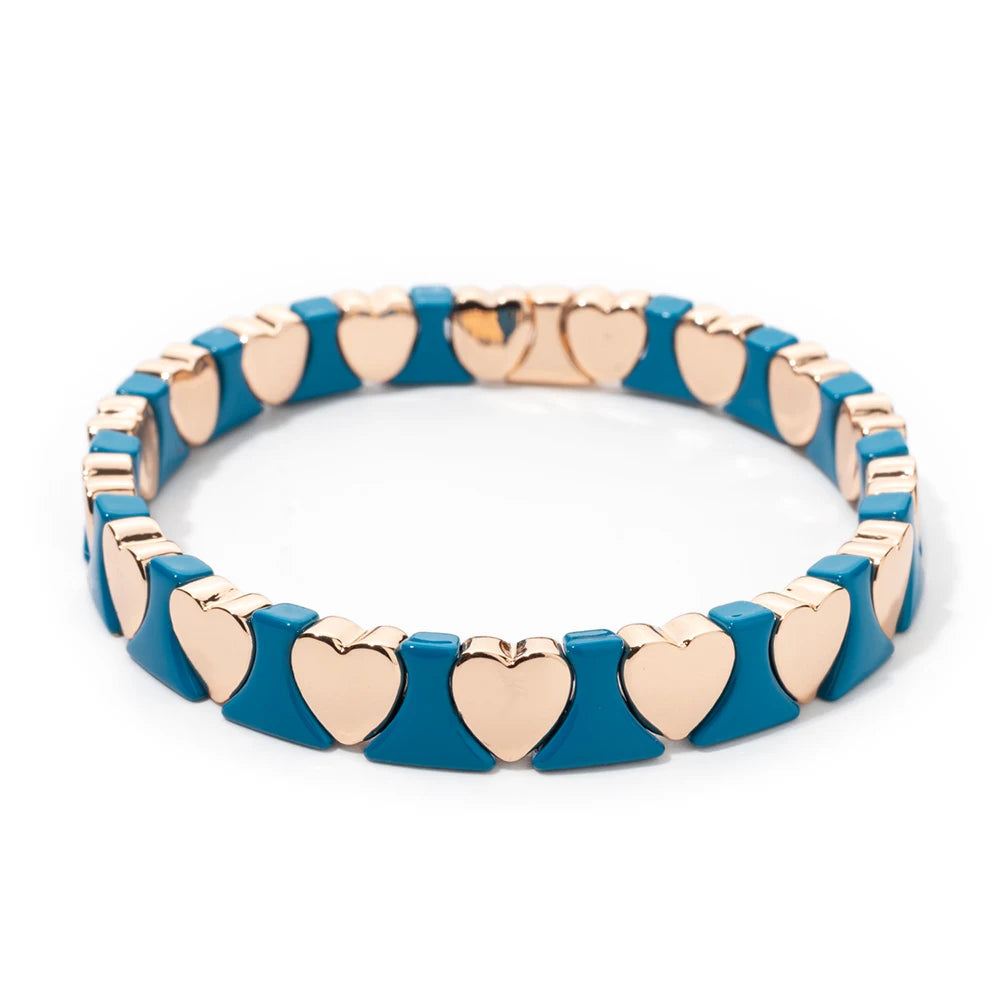 Tejesa Gold Color Heart Shape Bracelets / Elastic Love Bangle For Women Couple Jewelry