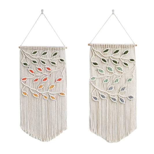 Leaves Macrame Wall Hanging Green Leaf Macrame Wall Hanging Boho Wall Decor Yarn Wall Hanging Tapestry Handmade B 40 X 80CM