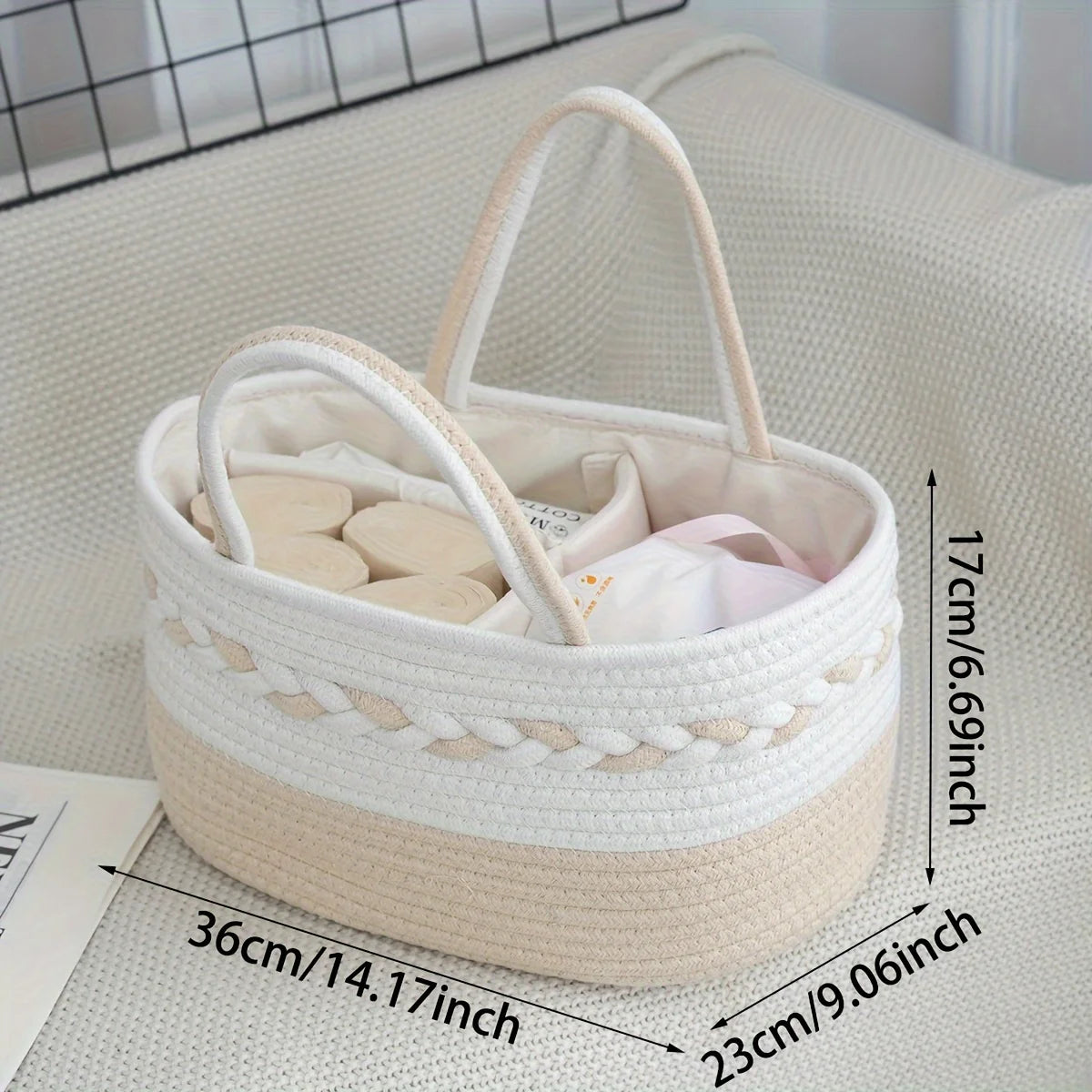 1 Bohemian rope woven storage basket with woven handle, large capacity foldable storage bag