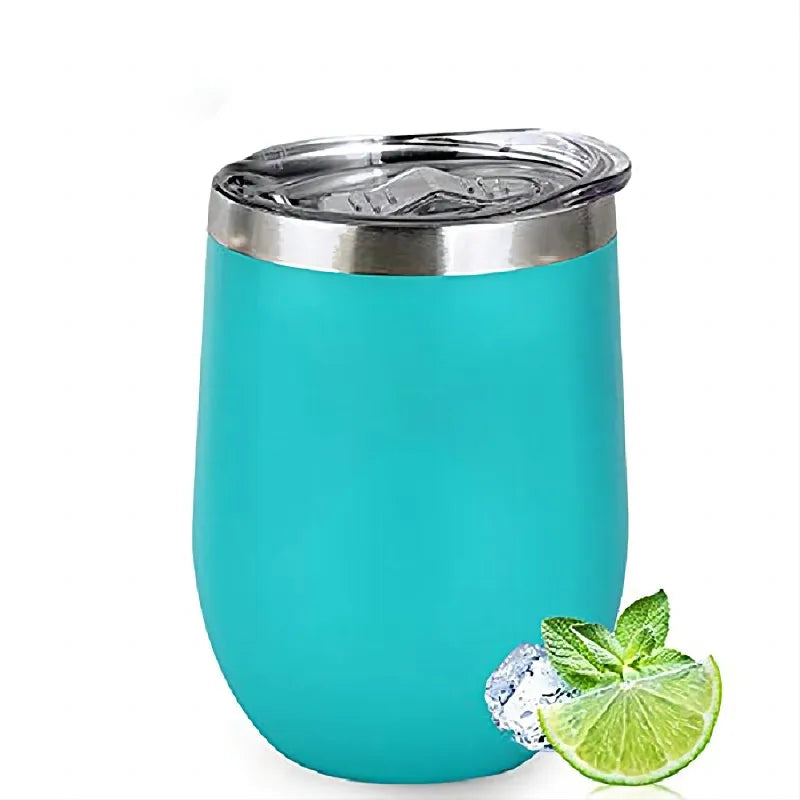 KUUJOJO 12 oz Wine Glass with Lid Stemless Wine Glass Double Walled Vacuum Travel Mug Stainless Steel Coffee Mug