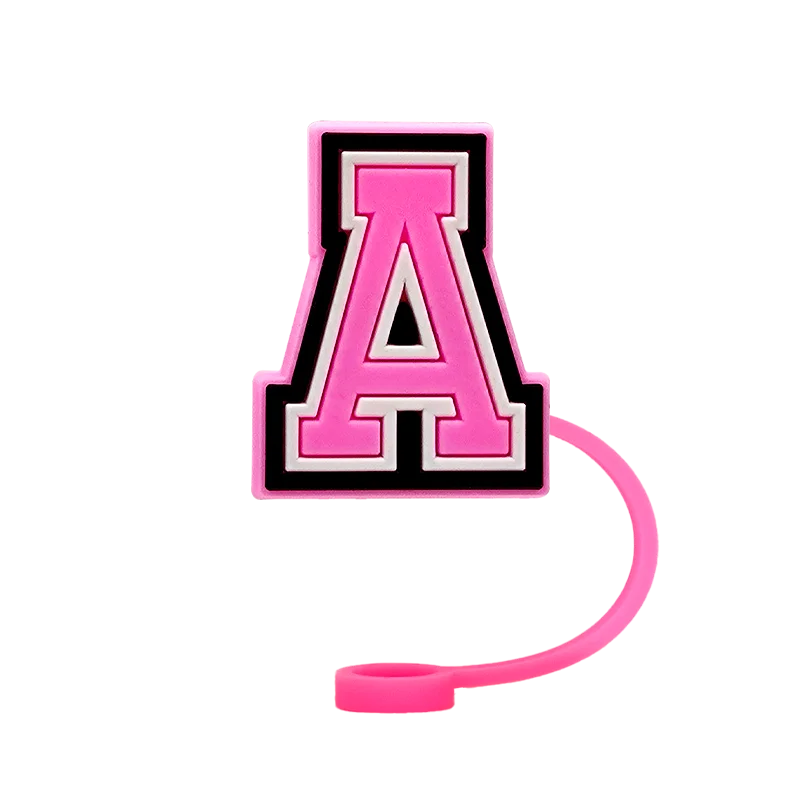 10mm Pink Letter Straw Cover Caps 1PCS Accessories For Cups,Soft Silicone Alphabet Straw Topper Drinkware,Dustproof Straw Caps