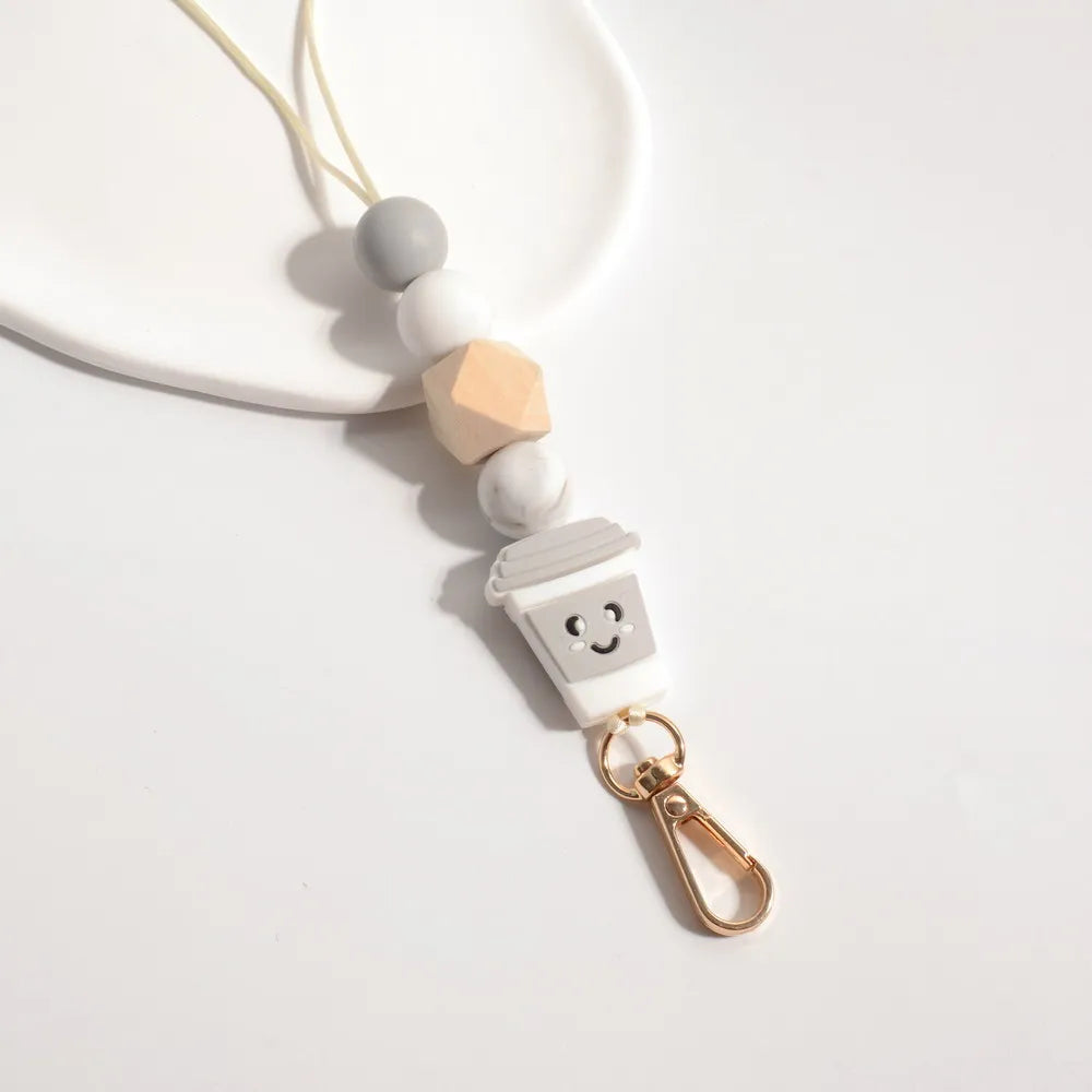 Hemasa Cute Teacher Coffee Lover Cup Tea Silicone Bead Lanyard Fueled By Charm Badge ID holder Handmade Keychain Lanyard Gift for her