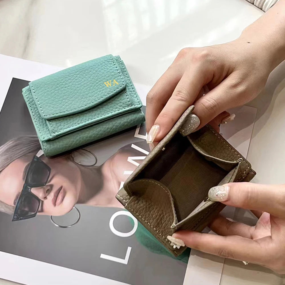 Personalize Small Women Wallet Custom Name Genuine Leather Female Coin Short Purse Fancy RFID Folded Lady Card Holder Money Bag