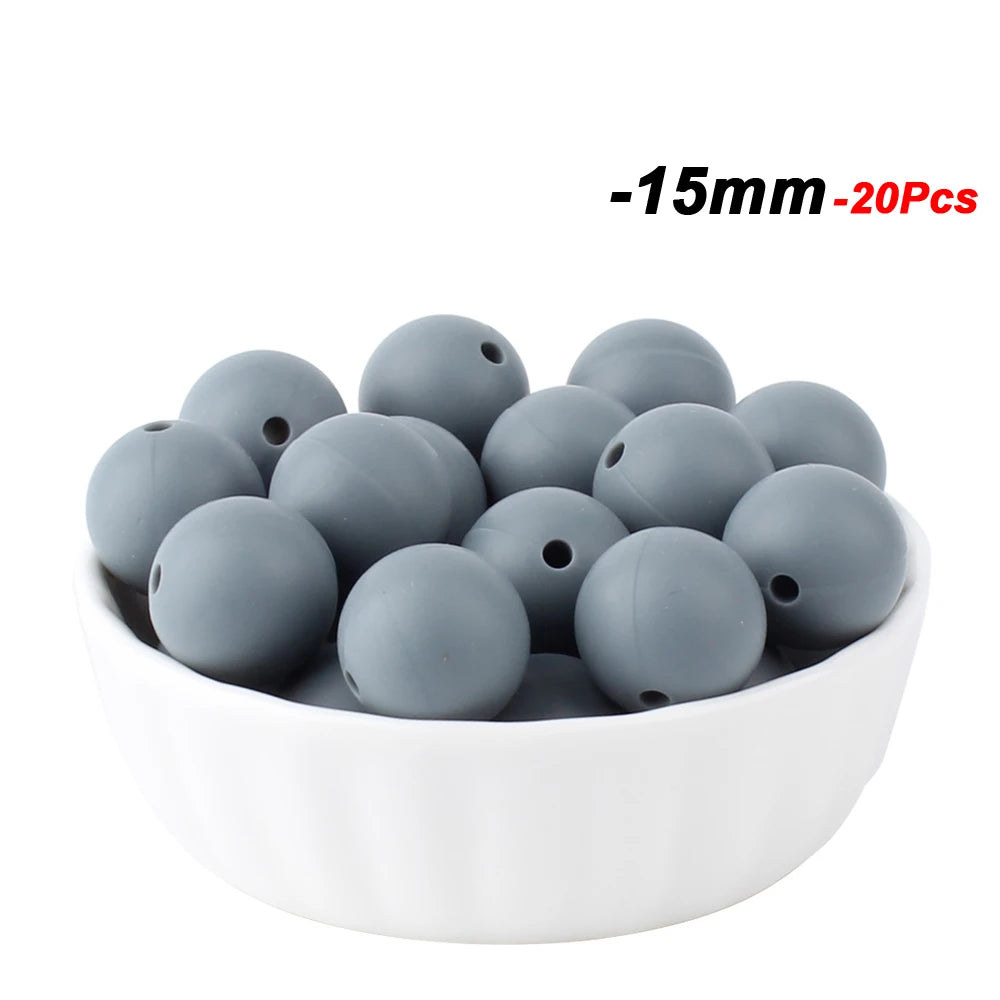 20pcs 15mm Baby Round Silicone Beads Food Grade DIY Teethers Toys Nipple Holder Pacifier Chain BPA Free Silicone Teething Beads