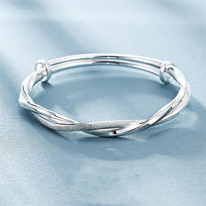 925 Sterling Silver Original Pretty Weave Bracelets Bangles For Women Fashion Party Wedding Engagement Jewelry Adjustable Size