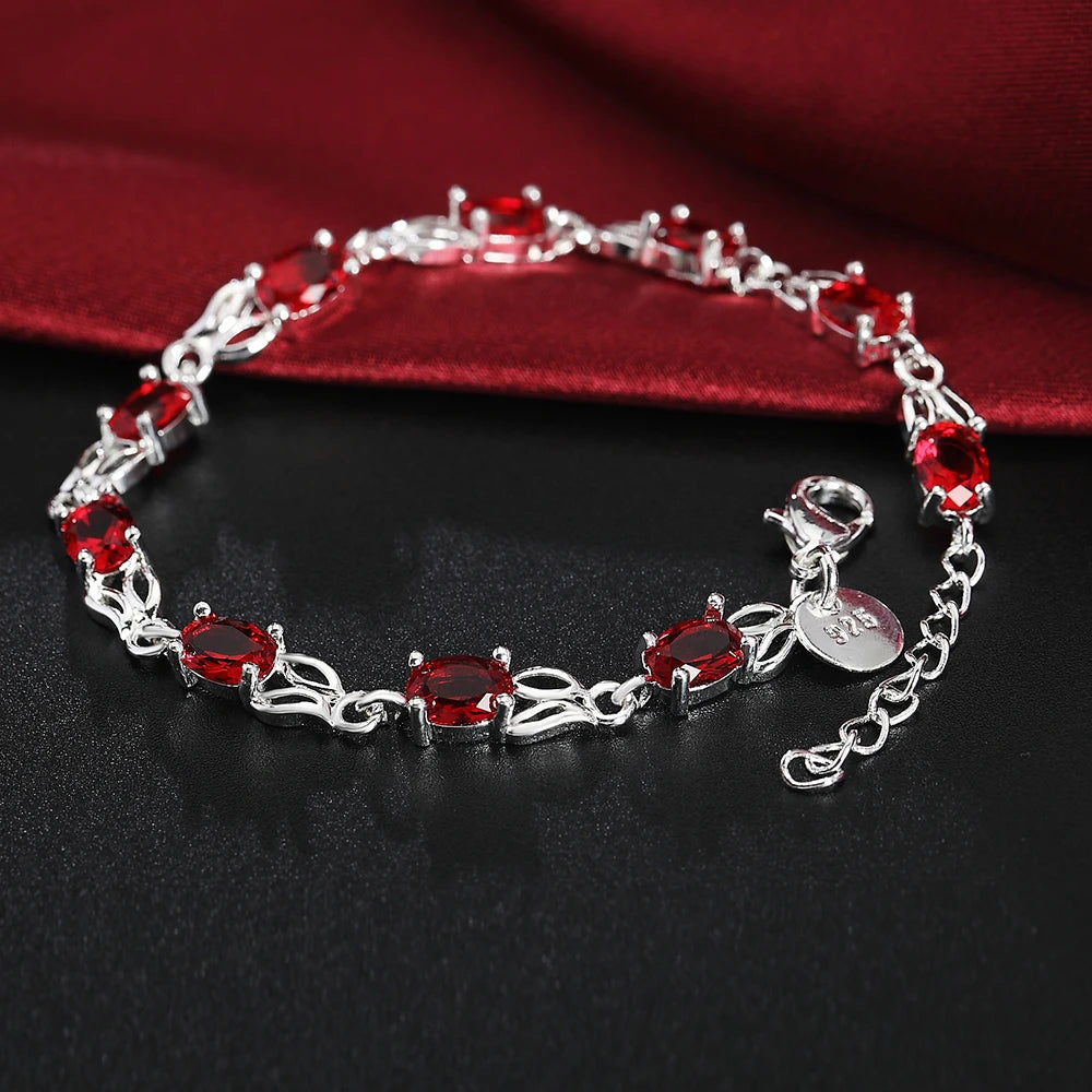 925 Sterling Silver Bracelet Red Zircon Woman Bracelet High Jewelry Gift