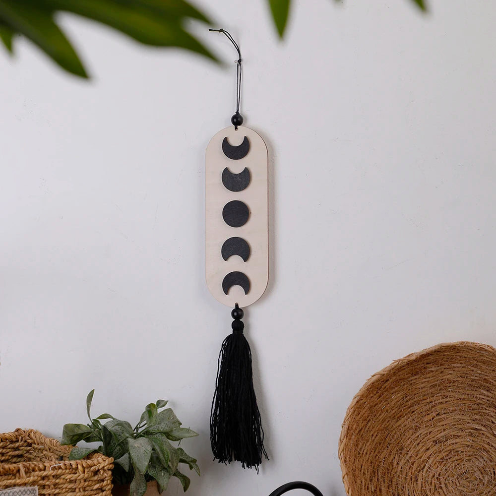 Hemasa Wooden Hanging Decor Moon Phase Boho Home Decoration Wall Hanging Decor Black Macrame Nordic Living Room Decor Asesthetic Art