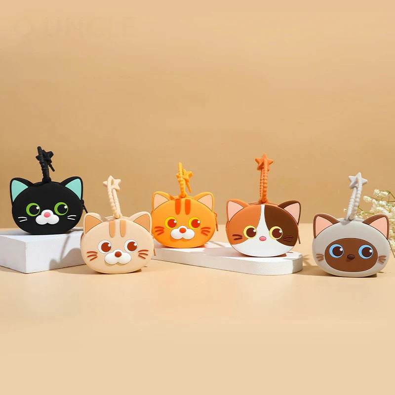Small Animal Coin Purses Cartoon Cute Cat Zipper Silicone Mini Handbag Pendants Girls Kids Storage Pouch Key Earphone Storage