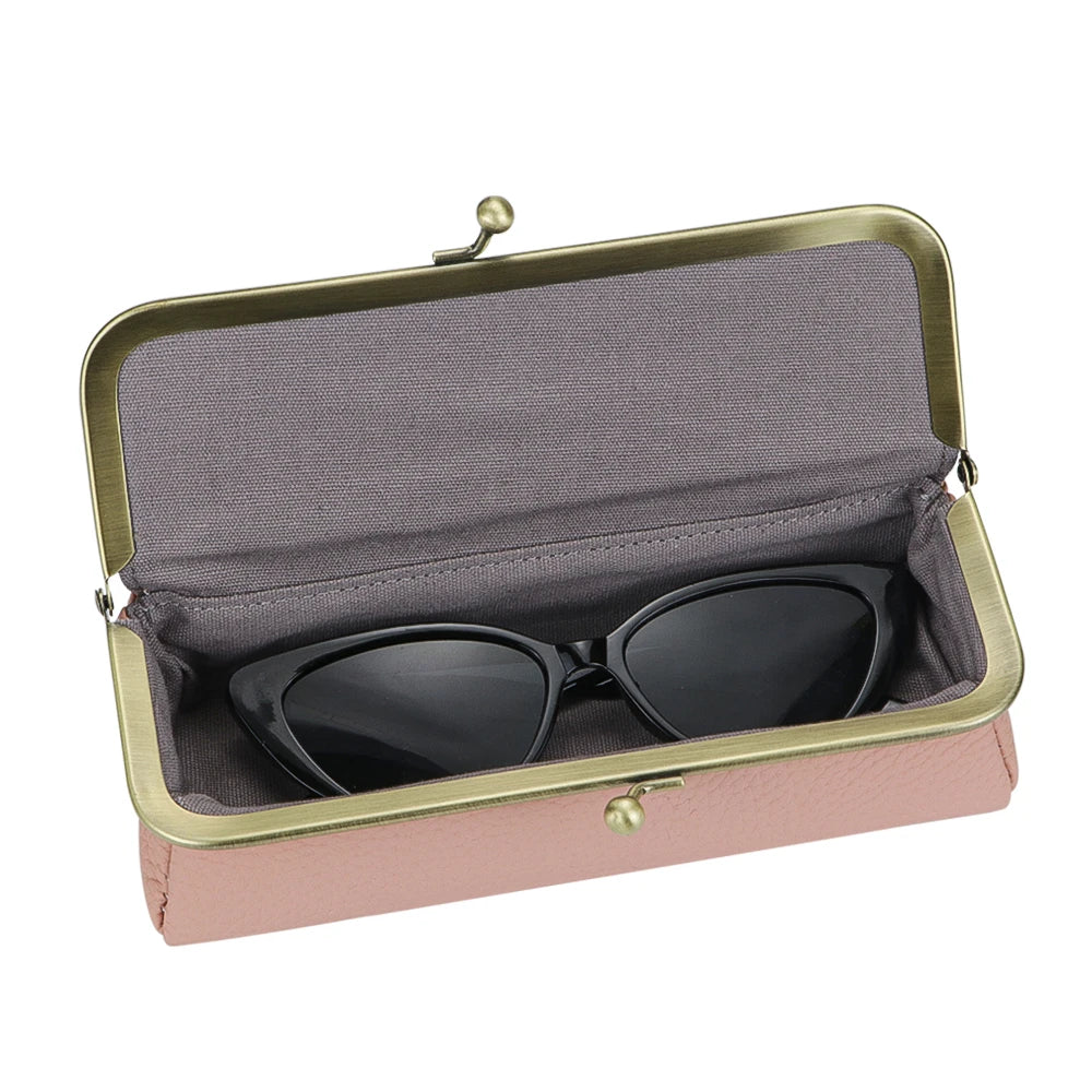 Royal Bagger Genuine Leather Glasses Case, Fashion Pencil Bag with Kiss Lock, Portable Coin Purse for Women 1840