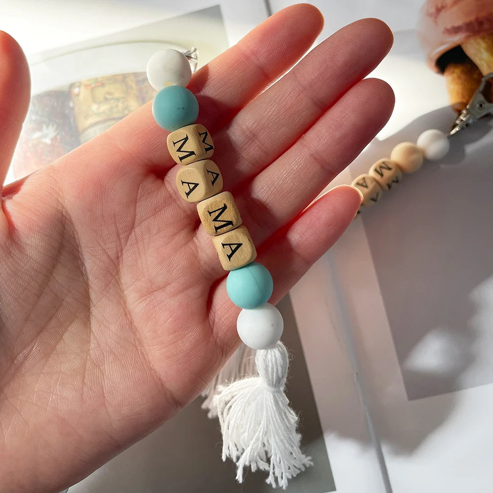 Hemasa  MAMA Silicone Beads with Tassels Keychain for Women/ Girls