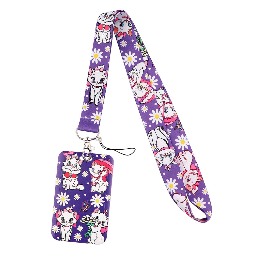 Cute Marie Cat Credential Holder Cartoon Animal Lanyards for Key Neck Strap For Card Badge Gym Keychain Keyring Accessories Gift