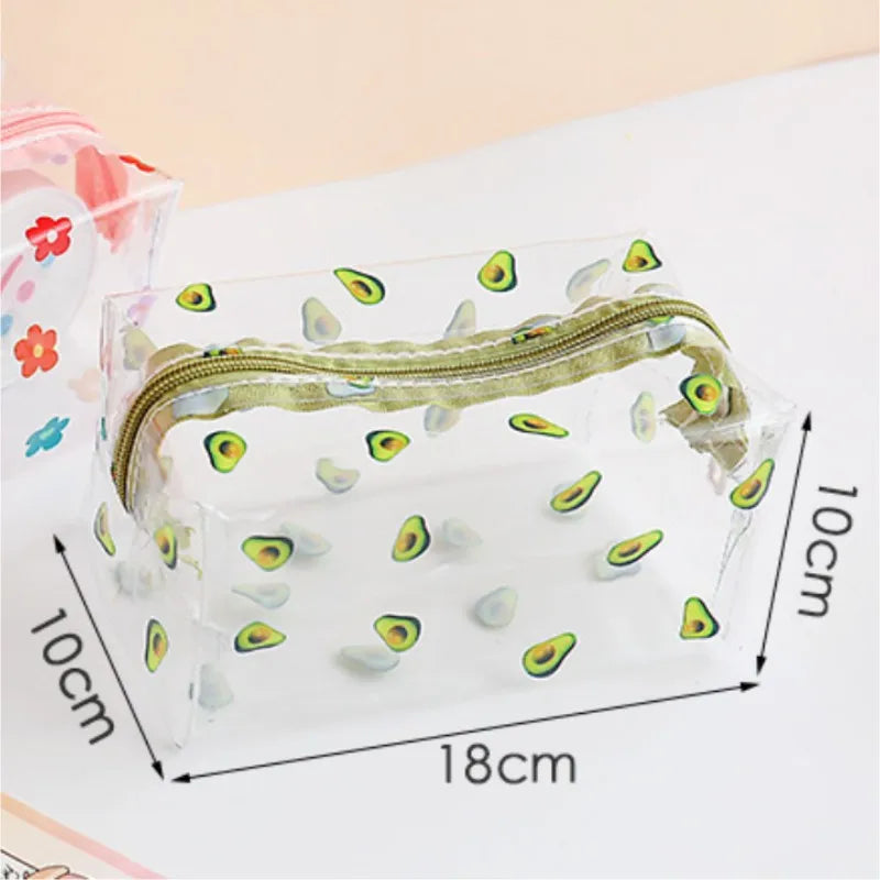 Kawaii Cute Transparent Cosmetic Bag Large Capacity Portable 2023 New Print Fruit Heart Pattern Pencil Case Makeup Storage Bag