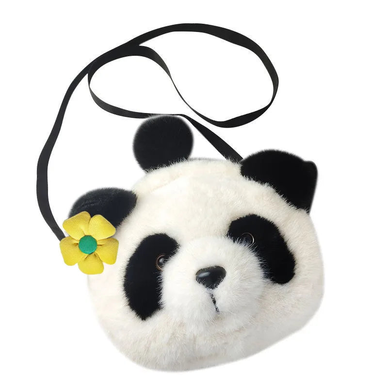 Baby Toddler Girls PANDA Faux Fur Handbag Animal Cartoon Plush Soft Casual Zipper Crossbody Cute Mini Shoulder Bag