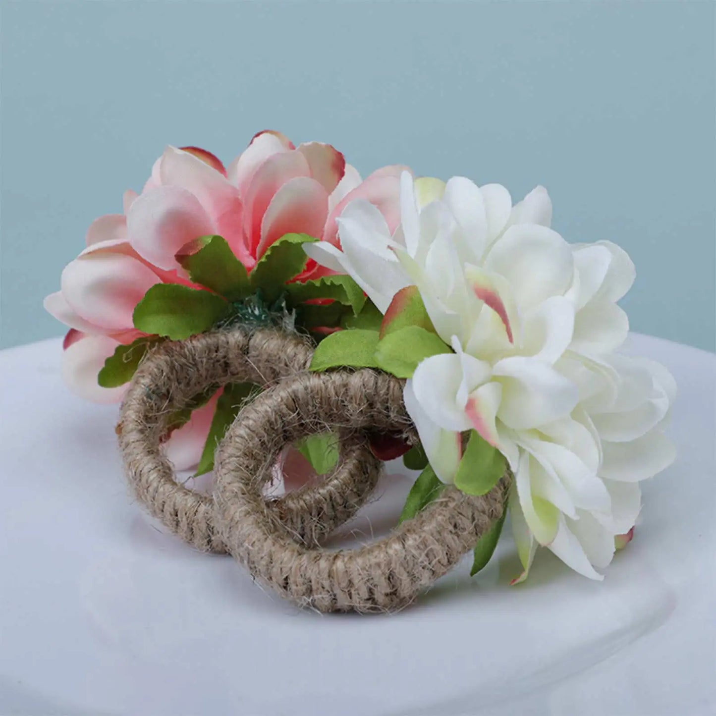 Artificial Flowers Napkin Buckle Wreath Ring Table Decoration Hemp Rope Handmade Serviette Buckles Holder Party Wedding Supplies