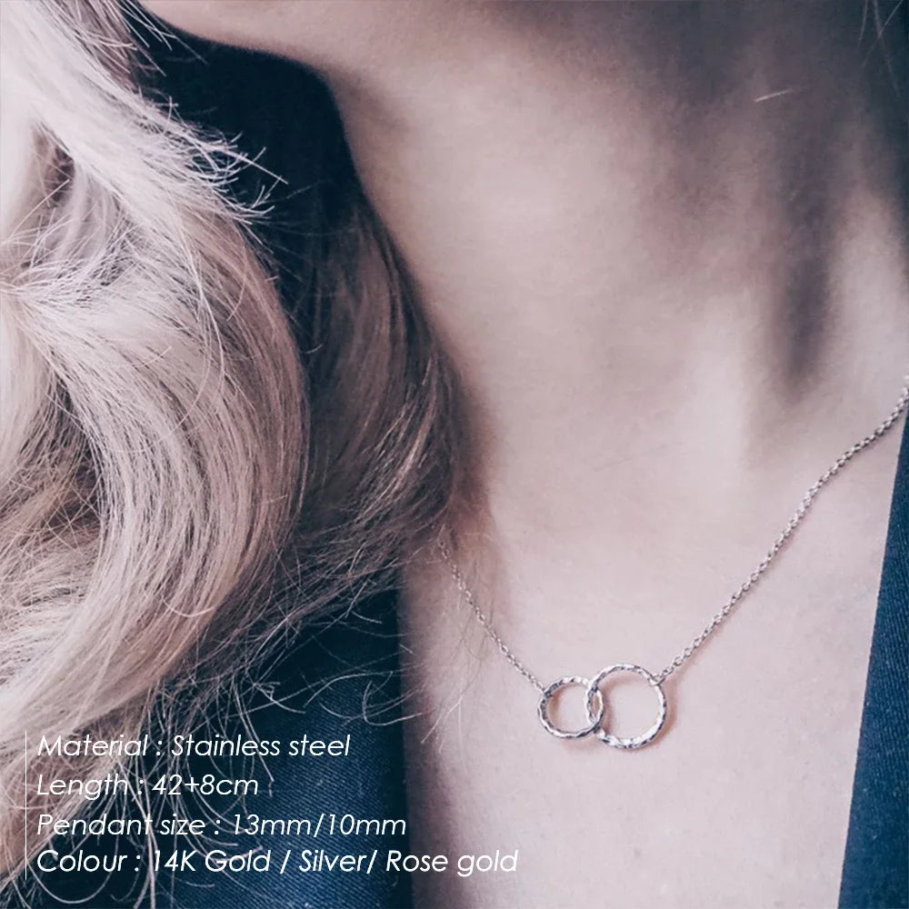Stainless Steel Necklaces for Women Fashion Thin Chain Minimalist Dainty Double Circle Pendant Necklace on The Neck Jewelry