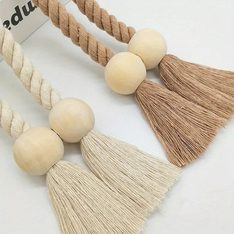2pcs Magnetic Wood Beaded Curtain Strap Curtain Buckle Clips Holdbacks Curtain Tie for Living Room Bedroom Home Decoration