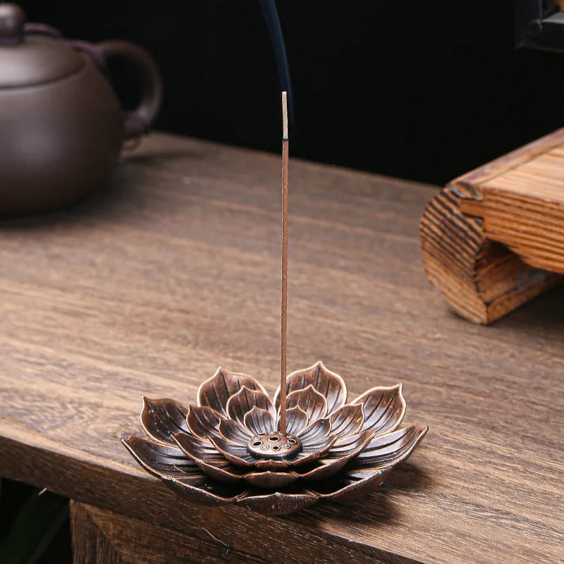 Hemasa Incense Burner Stick Holder Buddhism Lotus Line Incense Plate Sandalwood Coil Base Temples Buddhism Yoga Home Decoration