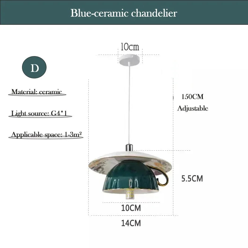Chinese Style Flower Ceramic Cup Chandeliers Dining Room Dining Table Lamp Modern Creative home Decor Bedroom Bedside Chandelier