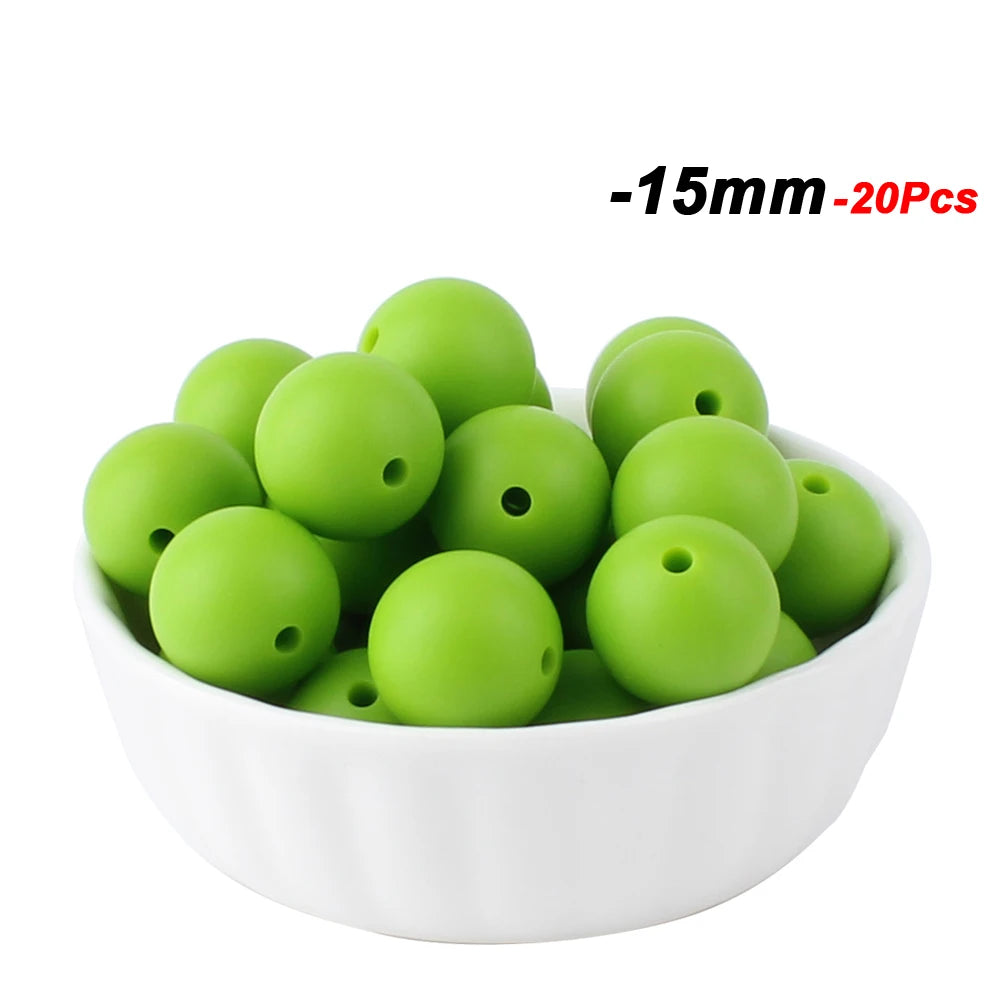20pcs 15mm Baby Round Silicone Beads Food Grade DIY Teethers Toys Nipple Holder Pacifier Chain BPA Free Silicone Teething Beads