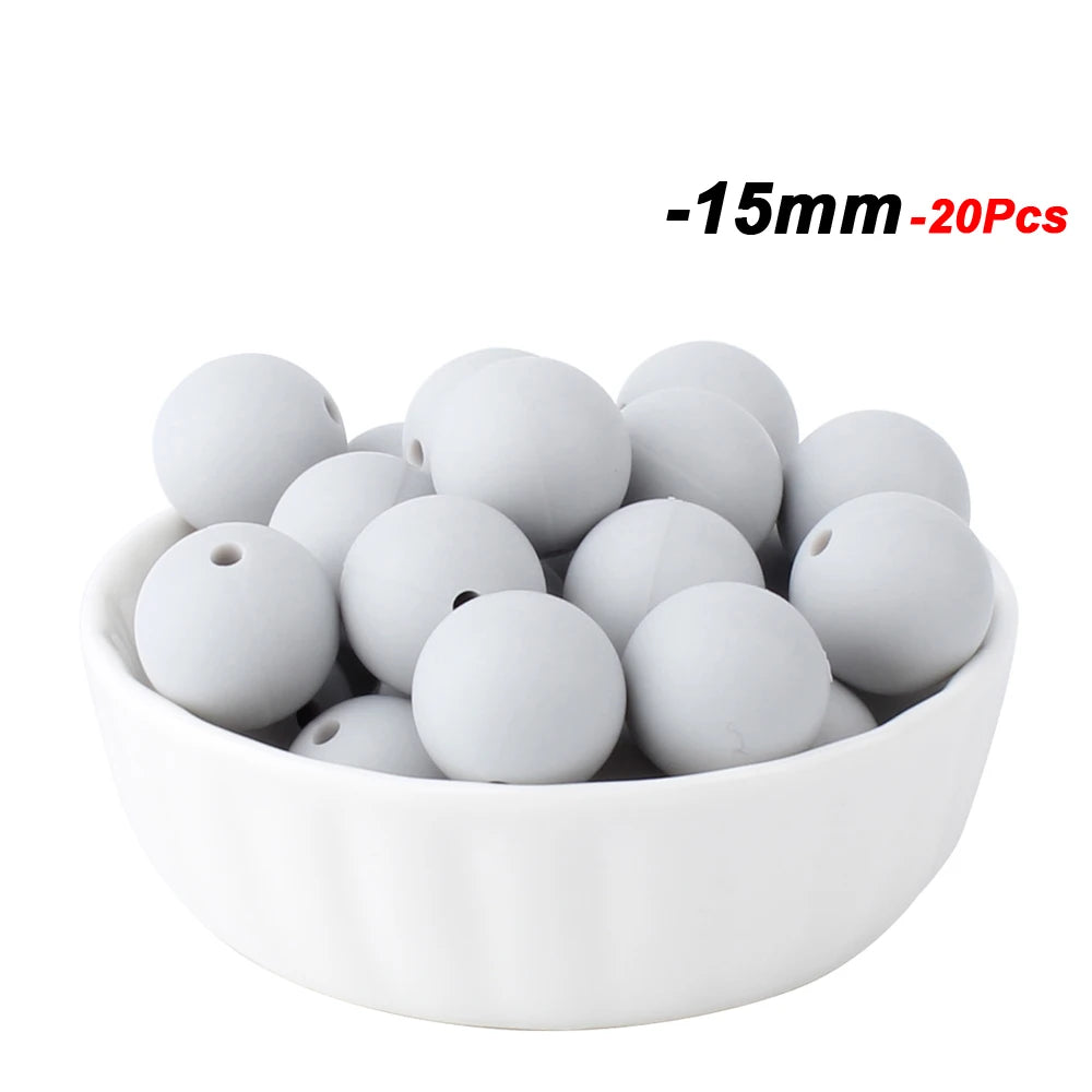 20pcs 15mm Baby Round Silicone Beads Food Grade DIY Teethers Toys Nipple Holder Pacifier Chain BPA Free Silicone Teething Beads