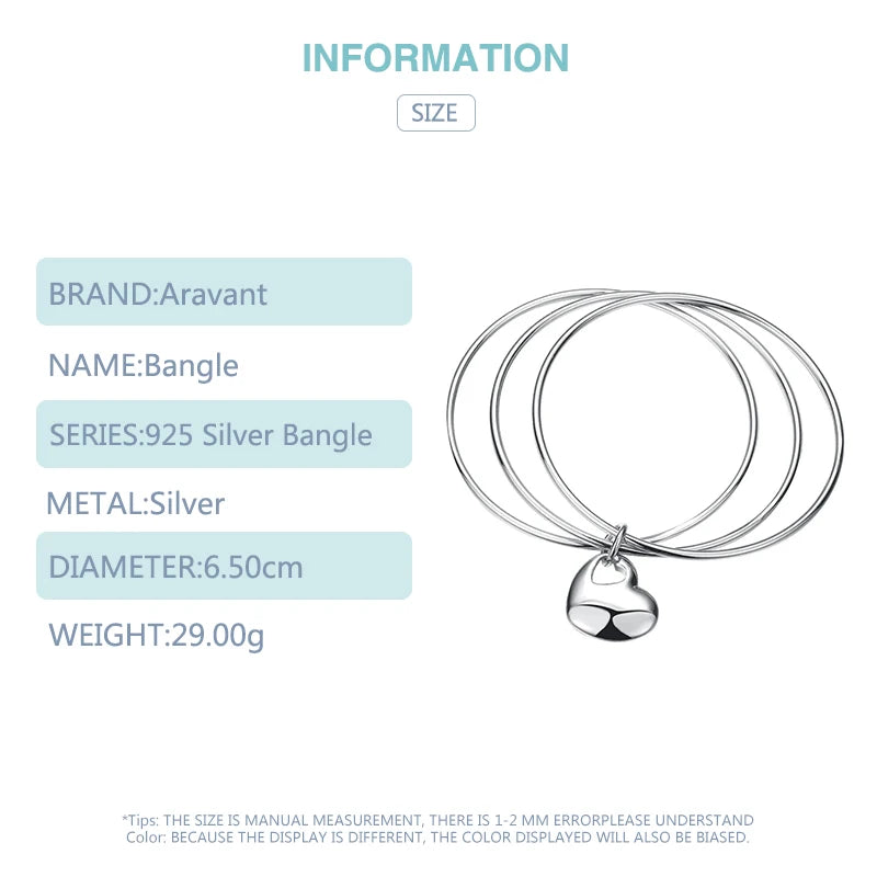 Aravant 925 Silver Heart Multi Circle Triple Ring Bangles For Women Fashion Jewelry Gifts