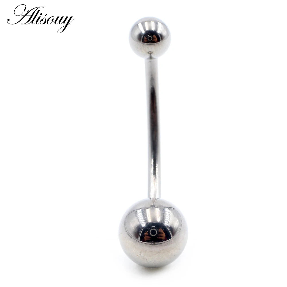 Alisouy 1pc 8-16mm Length G23 Titanium Steel Ball Barbell Sexy Ball Belly Ring Navel Piercing Women Men Button Ring Body Jewelry