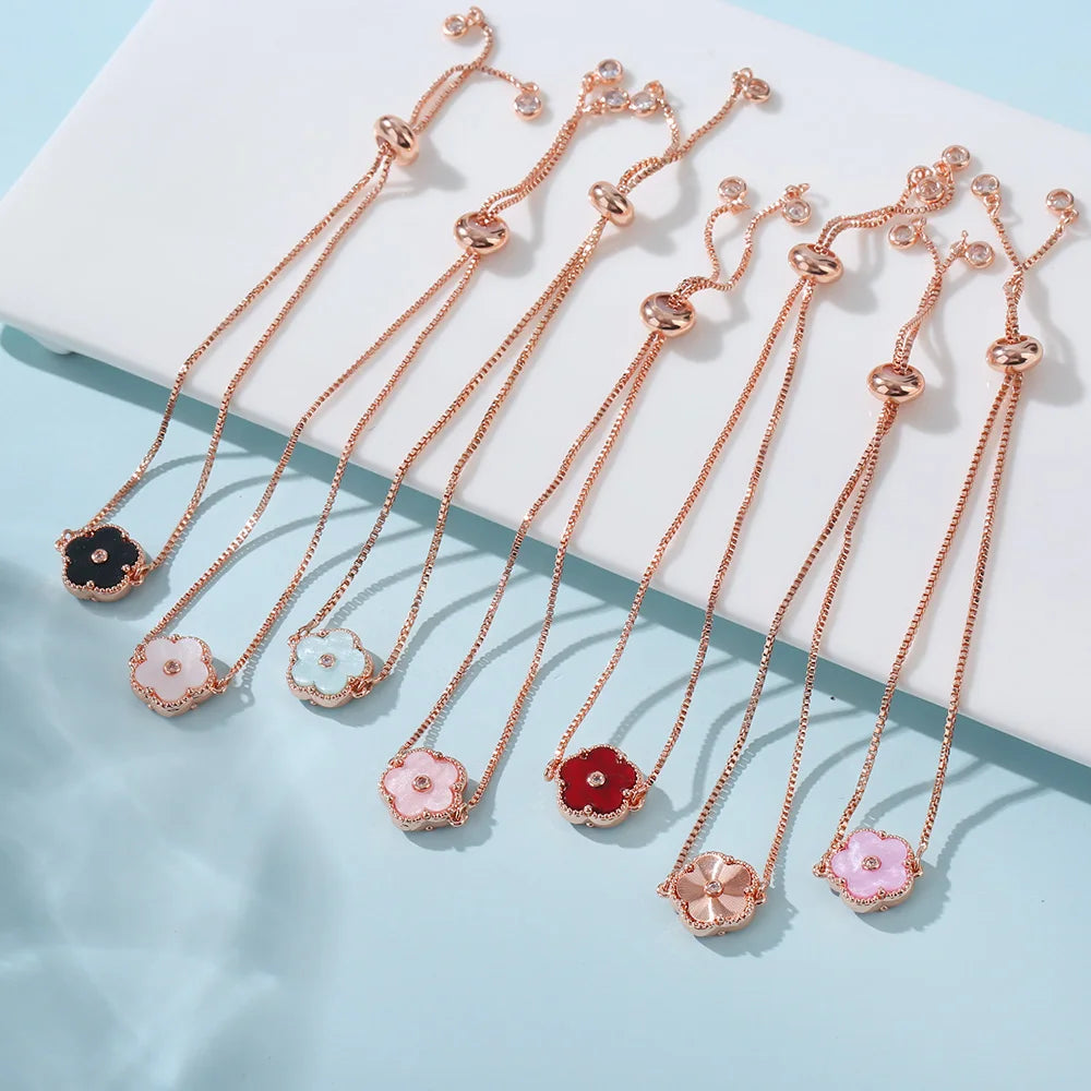 New Classlc Fashlon Flve leaf Flower lady Electroplated Rose Gold Pull Bracelet Sweet Personallty Hlgh Quallty Jewelry Wholesale
