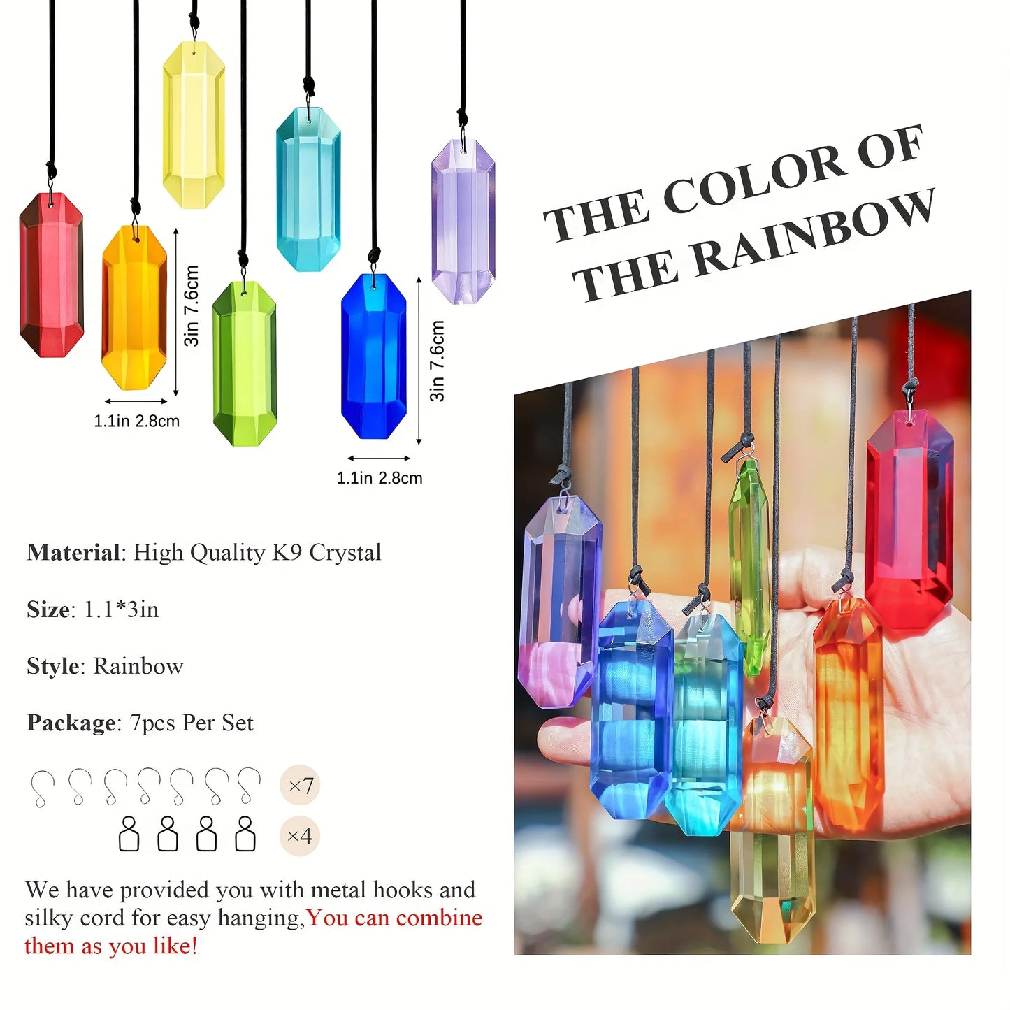 Tejesa 7pcs Crystal Suncatcher Prisms 3'' Indoor Window Hanging Ornament Rainbow Glass Prism Sun Catcher Decor for Home Garden Healing