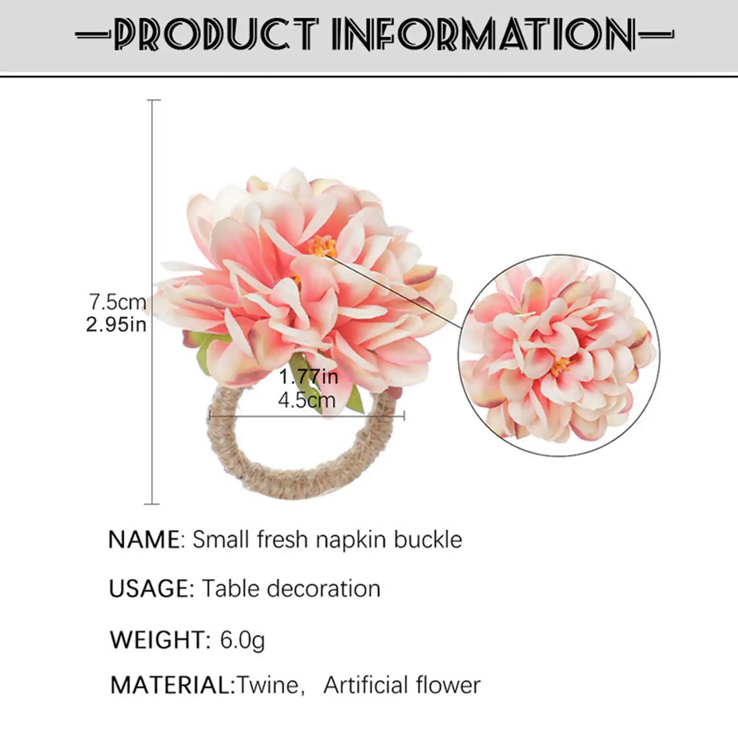 Artificial Flowers Napkin Buckle Wreath Ring Table Decoration Hemp Rope Handmade Serviette Buckles Holder Party Wedding Supplies