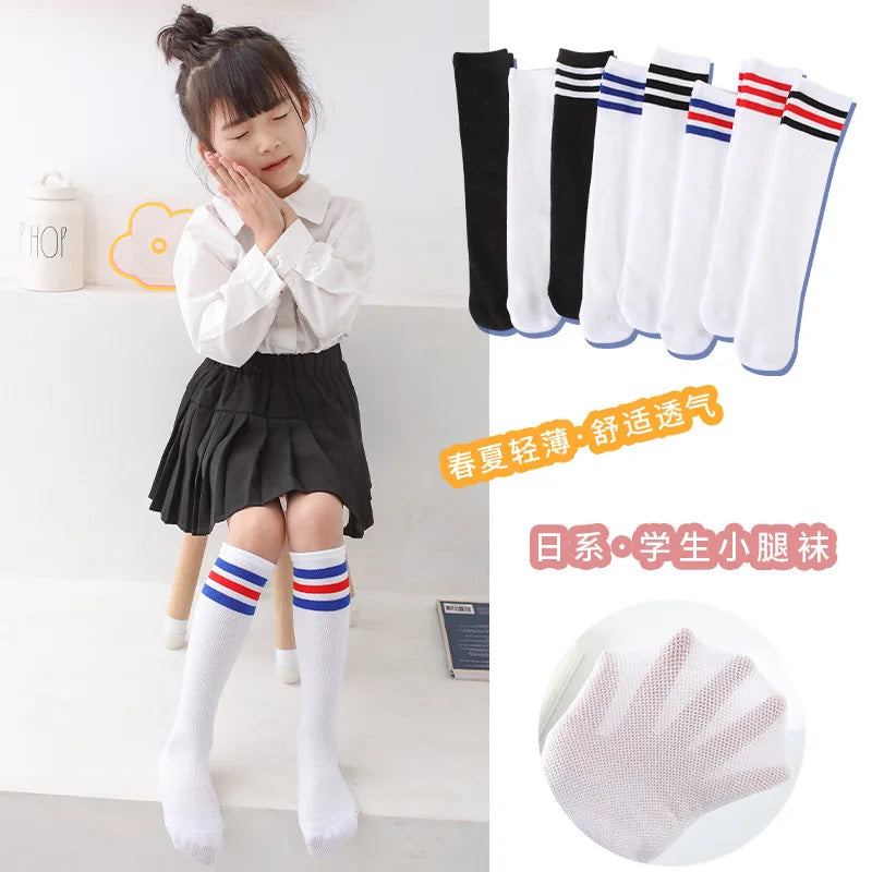 Kids Knee High Socks Girl Boys Football Stripe Cotton Sport School White Skate Children Baby Long Tube LegWarmer 3-12 Y Freeship
