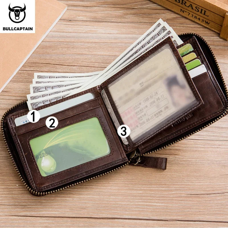 RFID zipper with compartment men's wallet RFID credit card holder anti-theft leather mini men's wallet