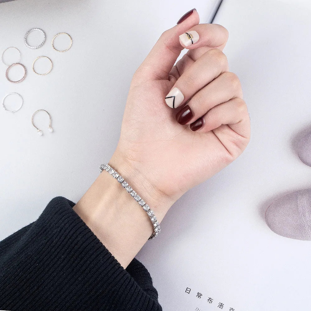 CALYMIX S925 Sterling Silver Bracelet Zirconia Tennis Ball Women Fashion Simple Engagement Wedding Charm Jewelry 4mm 16-20cm