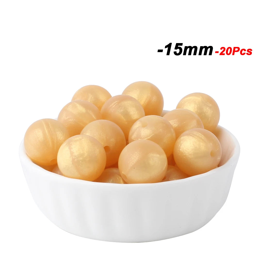 20pcs 15mm Baby Round Silicone Beads Food Grade DIY Teethers Toys Nipple Holder Pacifier Chain BPA Free Silicone Teething Beads
