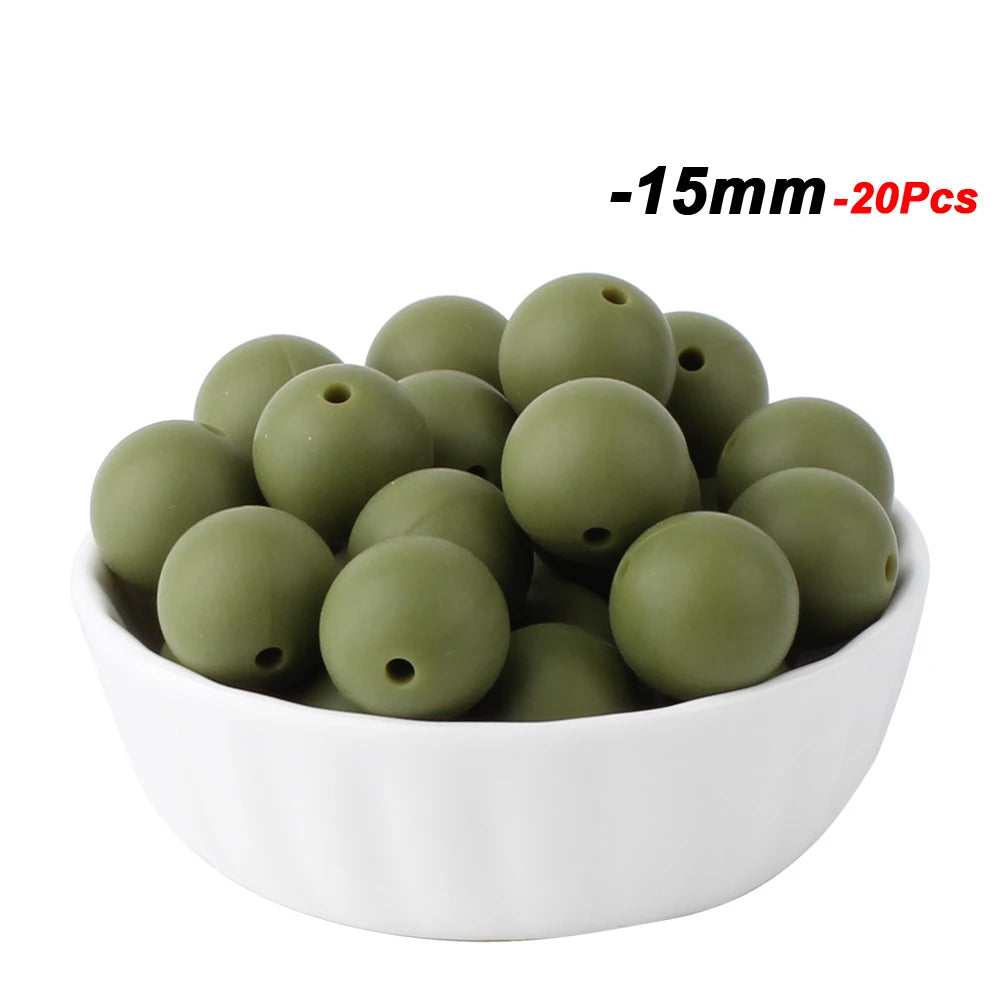 20pcs 15mm Baby Round Silicone Beads Food Grade DIY Teethers Toys Nipple Holder Pacifier Chain BPA Free Silicone Teething Beads