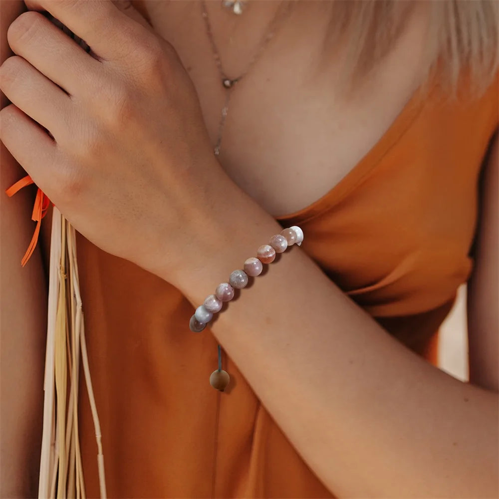 Natural Sunstone Woven Braided Bracelet 8MM Round Lava Crystal Stone Bead Bracelet Adjustable Energy Bangle Gift For Women Men