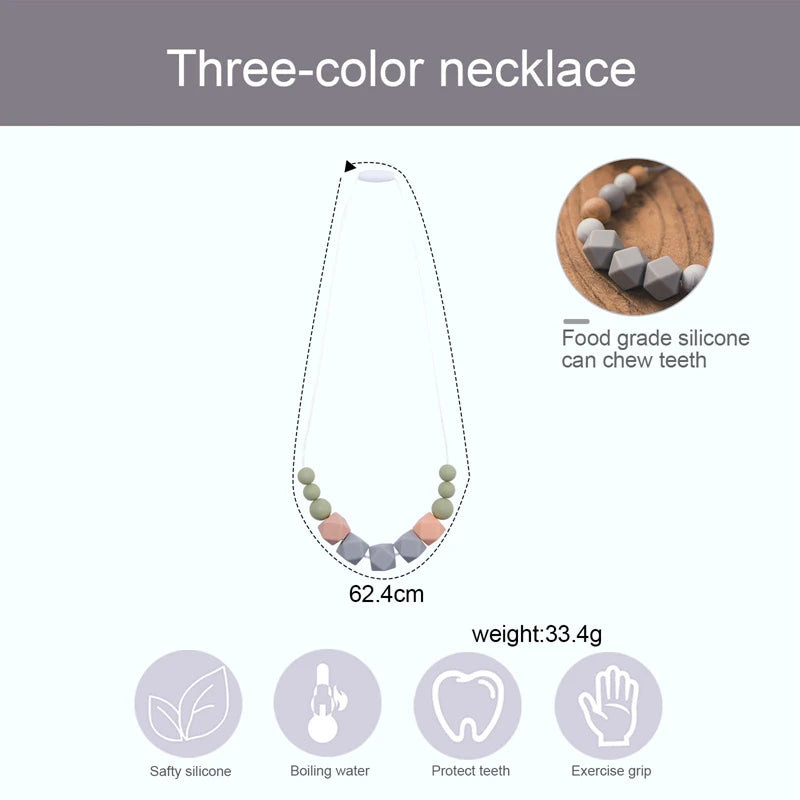 Hemasa Baby Teething Silicone Beads Necklace Food Grade Long Chain