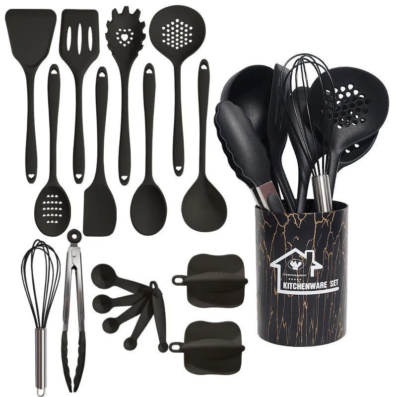 Hemasa Pink 18Pcs Food Grade Silicone Kitchen Cookware Utensils Turner Spatula Measuring Spoon Practical Cooking Tool Kitchenware Set