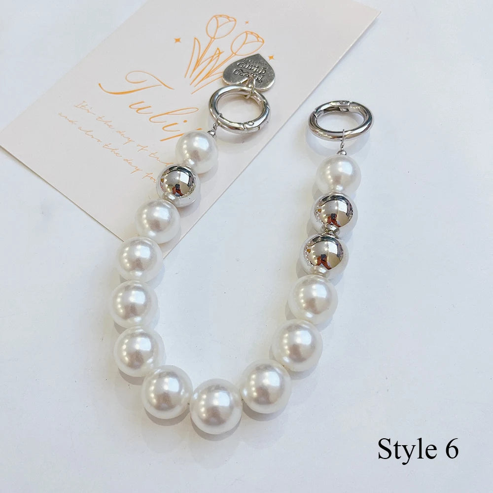 Trendy Bead Heart Key Chain Handbag Pendant Wrist Hanging Chains Women Key Ring Charm Gifts Wallet Strap Short Anti Drop