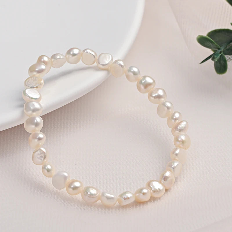 5-6mm Natural Freshwater Pearls Baroque Two-sided Pearl Elastic Rope Bracelet Bangle Fine Fashion Jewelry Hot Gift for Women