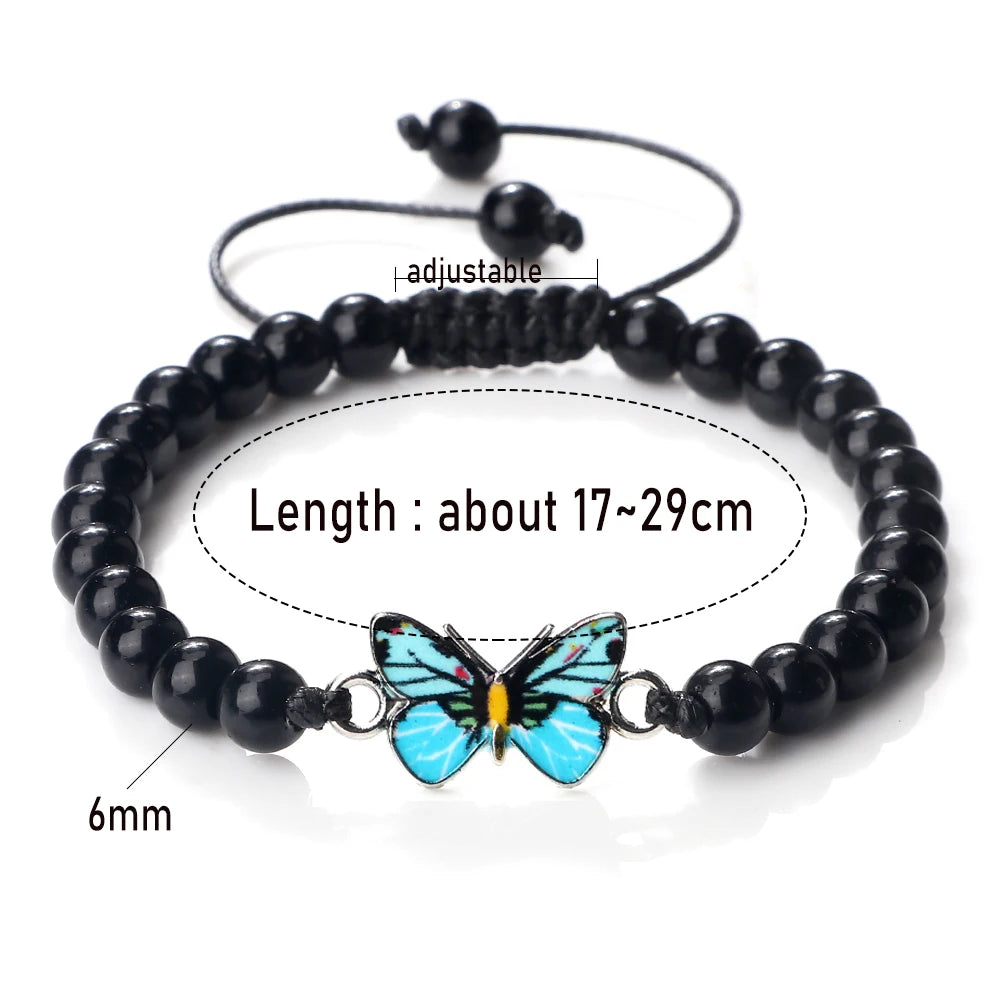 6mm Natural Stone Fashion Bracelet for Women Blue Butterfly Pendant Charm Bangles Agates Tiger Eye Lava Beads Bracelets Jewelry