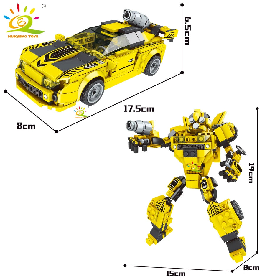 HUIQIBAO City Car Robot Man Building Blocks Transformation Speed Champions Deformation Truck Bricks Set Children Toys Kids Boy
